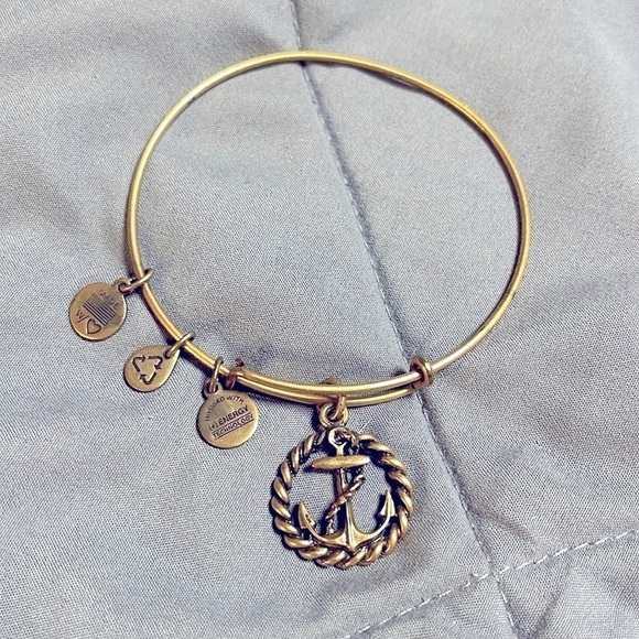 Alex and Ani Gold Woven Anchor Bangle Charm Bracelet - Picture 1 of 5